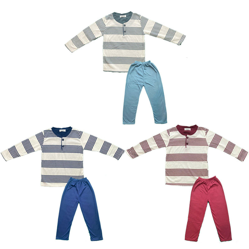 Kids Boys Girls Pyjamas Long Sleeve Top Bottom Set Stripe Winter Warm Fleece.