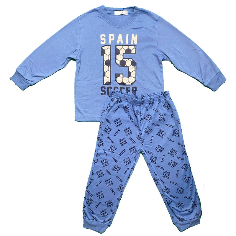 Boys Kids Pyjamas Long Sleeve Top Bottom Set Nightwear Cuffed Cotton Fleece.