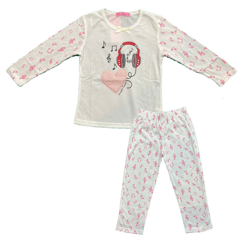 Girls Kids Pyjamas Long Sleeve Top Bottom Set Nightwear PJs Printed Heart