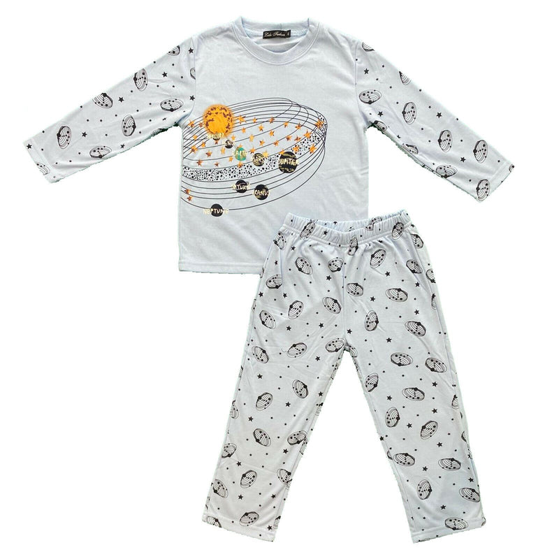 Boys Kids Pyjamas Long Sleeve Top Bottom Set Nightwear Space.