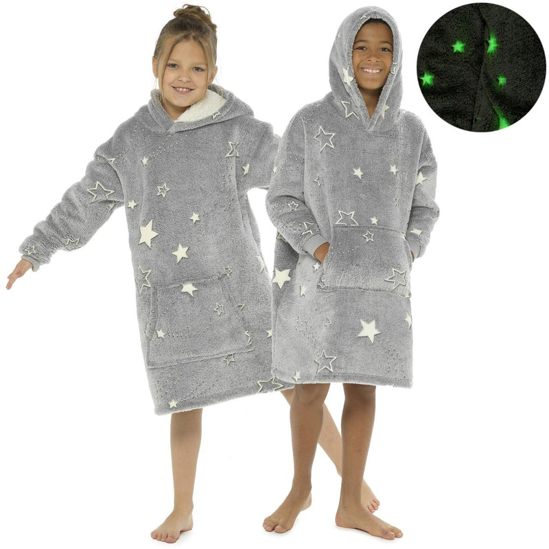 Kids Grey Glow In The Dark Hooded Blanket Hoodie