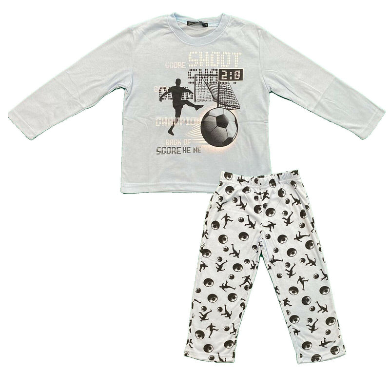 Boys Kids Pyjamas Long Sleeve Top Bottom Set Nightwear Football.