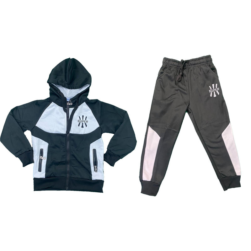 Boys Tracksuit Cotton Jacket Jogging Bottoms Set Outfit Panel Kids