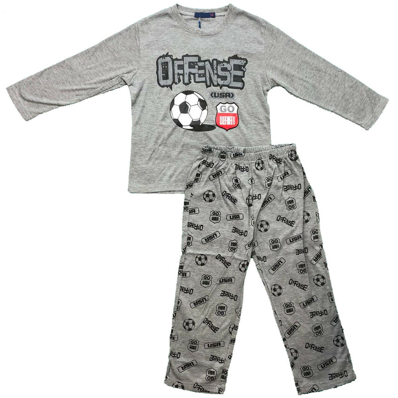 Boys Kids Pyjamas Long Sleeve Top Bottom Set Nightwear Football Cotton Fleece