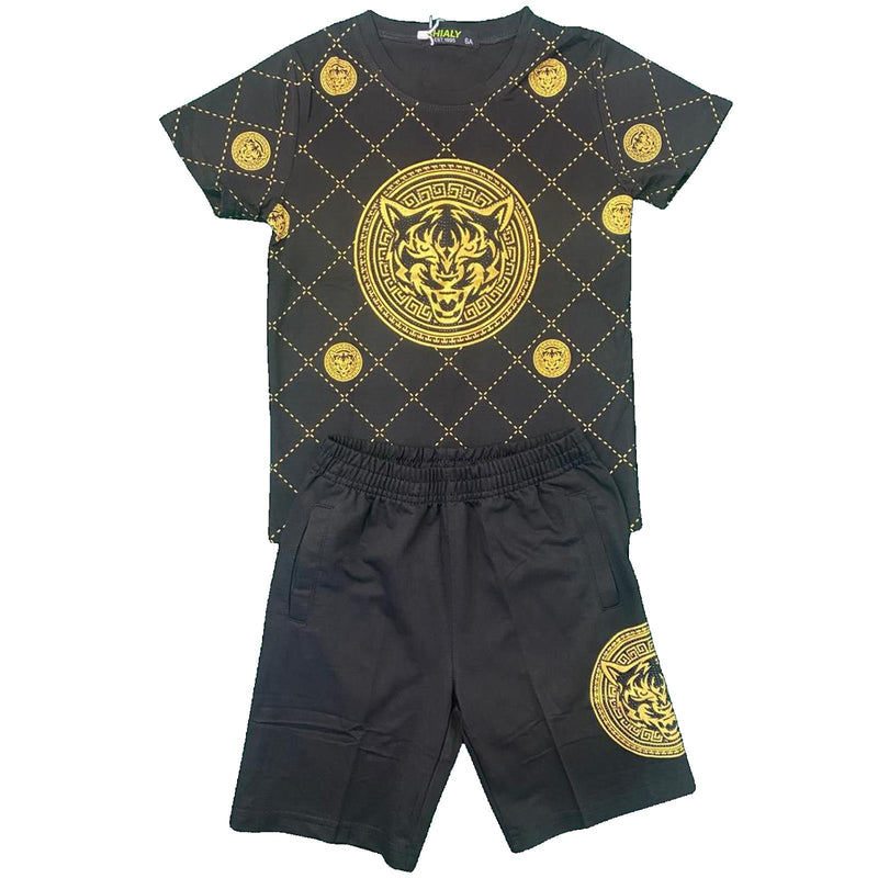 Boys T-Shirt Shorts Set Tiger Print Diamante Set Outfit Kids Summer Top Outfit