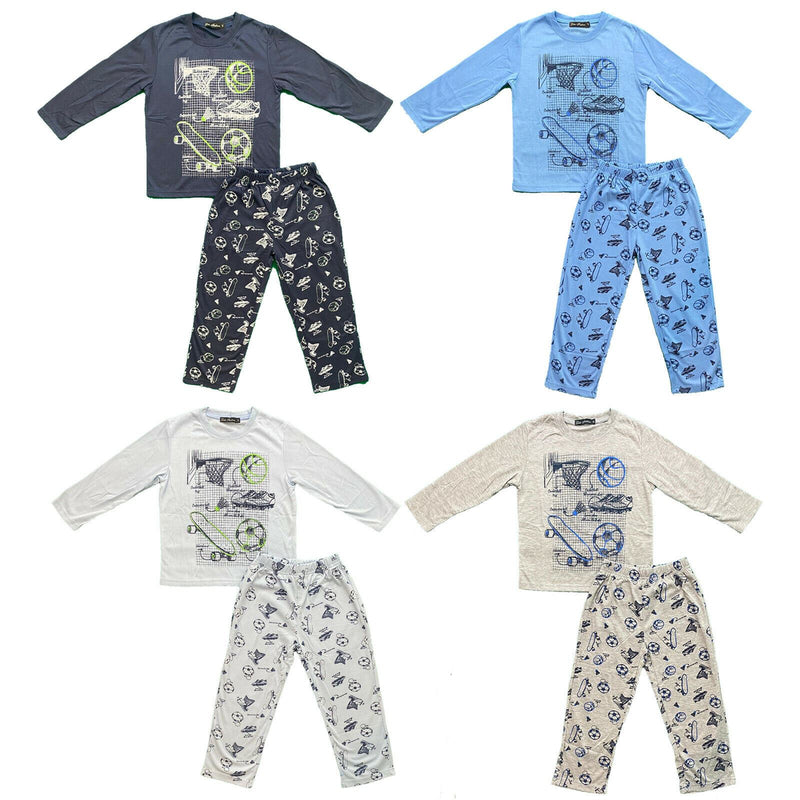 Boys Kids Pyjamas Long Sleeve Top Bottom Set Nightwear Football Sports