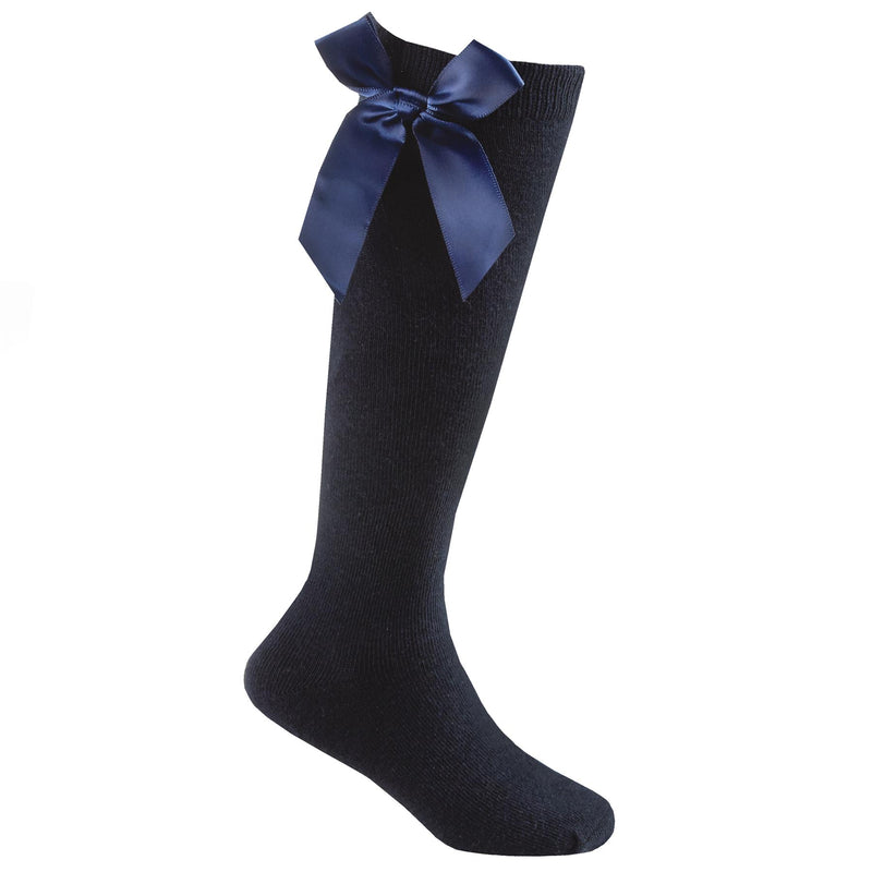 Girls Socks Knee High Kids Plain Bow School Cotton Rich Long Children