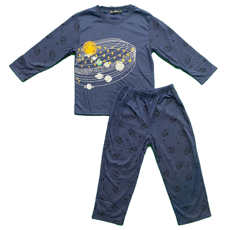 Boys Kids Pyjamas Long Sleeve Top Bottom Set Nightwear Space.