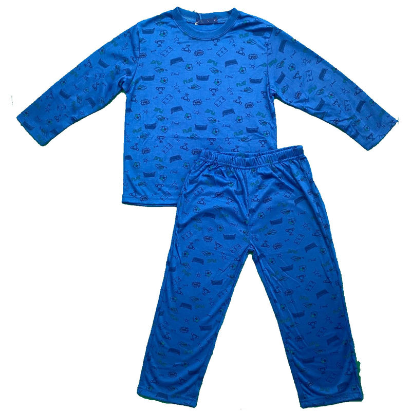 Boys Kids Pyjamas Long Sleeve Top Bottom Set Nightwear Printed Cotton Fleece