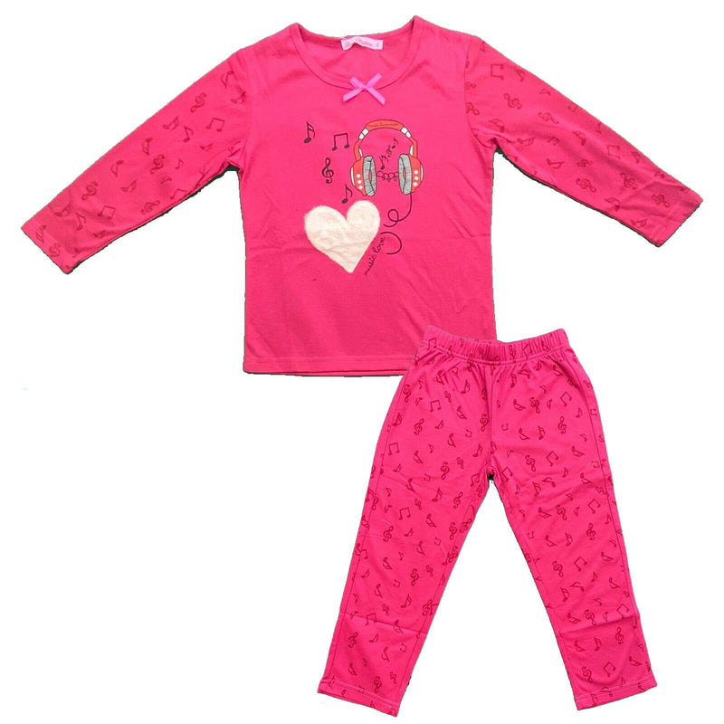 Girls Kids Pyjamas Long Sleeve Top Bottom Set Nightwear PJs Printed Heart