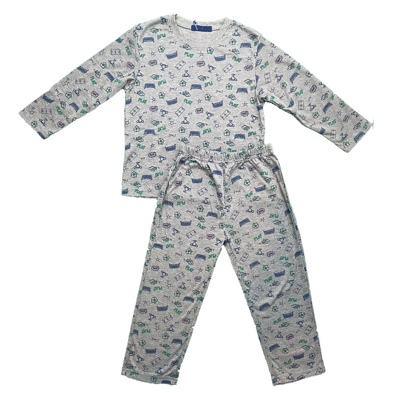 Boys Kids Pyjamas Long Sleeve Top Bottom Set Nightwear Printed Cotton Fleece