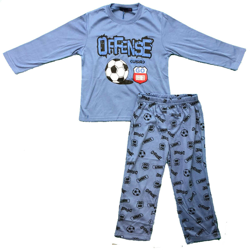 Boys Kids Pyjamas Long Sleeve Top Bottom Set Nightwear Football Cotton Fleece