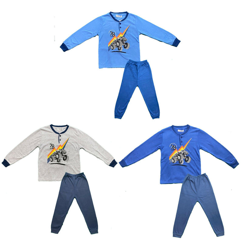 Boys Kids Pyjamas Long Sleeve Top Bottom Set Winter Warm Fleece Cotton Brushed.