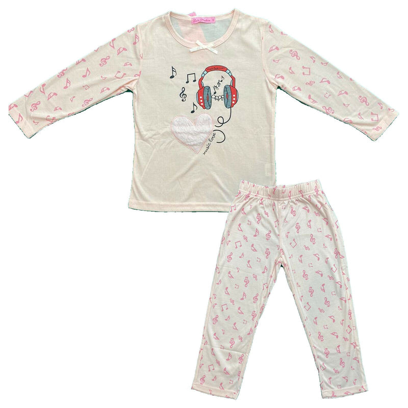 Girls Kids Pyjamas Long Sleeve Top Bottom Set Nightwear PJs Printed Heart