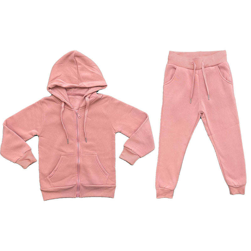 Boys Girls Kids Plain Fleece Tracksuit Joggers Hoodie Jogging Bottoms School PE.