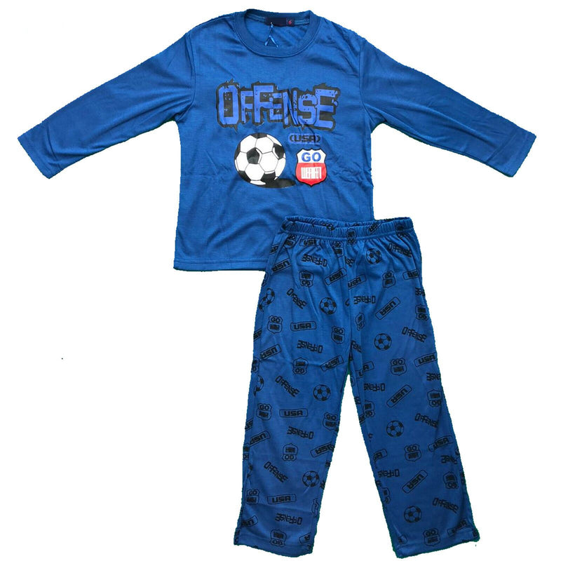 Boys Kids Pyjamas Long Sleeve Top Bottom Set Nightwear Football Cotton Fleece