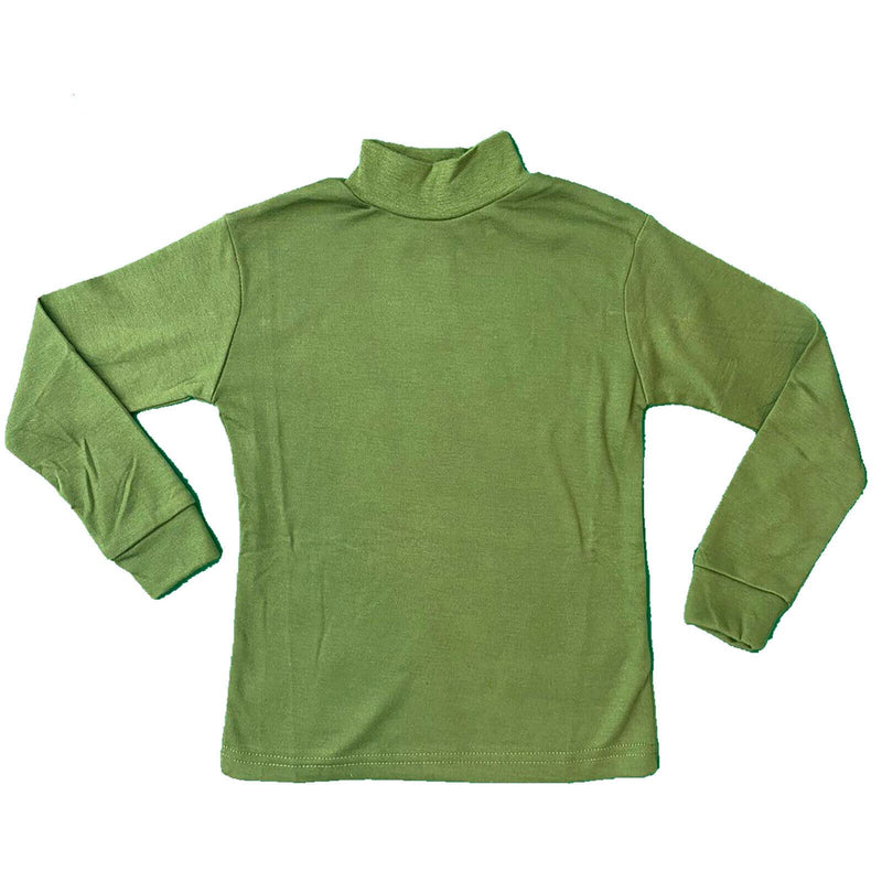 Kids Plain Long Sleeve Top Boys Girls T-Shirt Thick Cotton Stretch Polo Neck