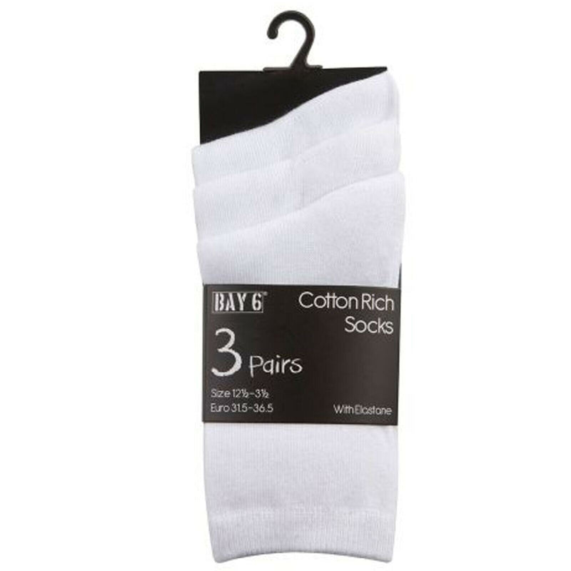 Boys Girls Kids Plain Socks Ankle School Cotton Rich Children 3 Pack.