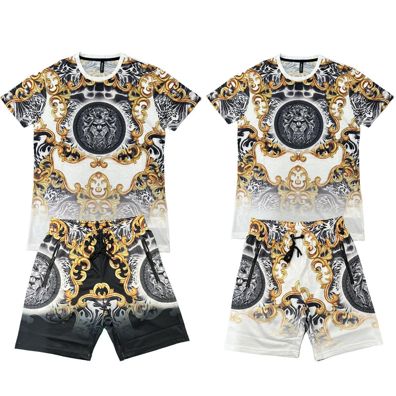 Men's T-Shirt Shorts Set Baroque Lion Print Fashion Summer Top Outfit Men's