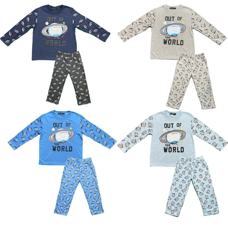 Boys Kids Pyjamas Long Sleeve Top Bottom Set Nightwear.