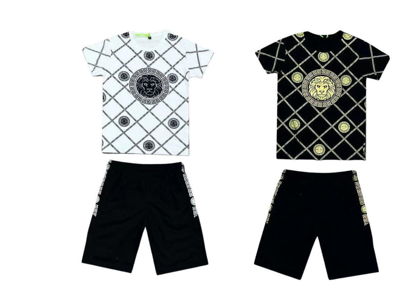 Boys Lion Print Short Set Diamante YHM-57