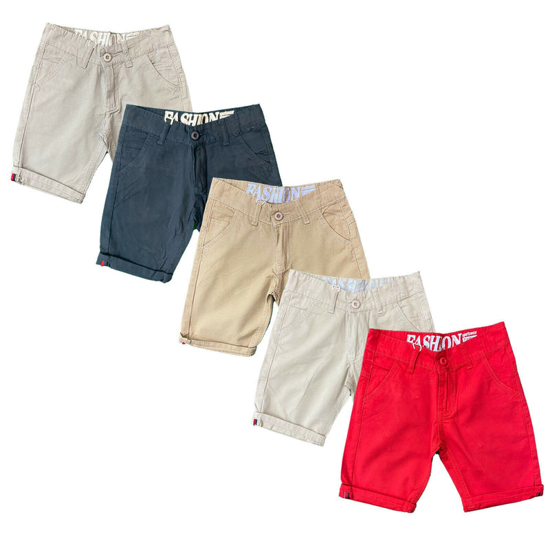 Boys Kids Shorts Chino Plain Knee Length Cotton Pocket Summer Fashion Casual