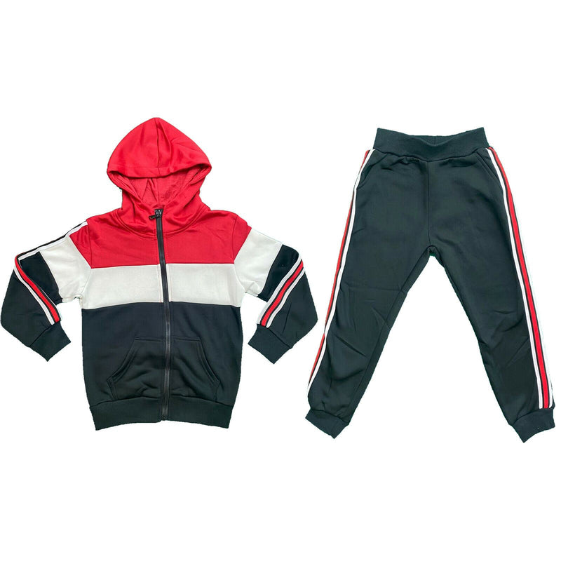 Boys Kids Panel Stripe Sport Tracksuit Jacket Joggers Jogging Bottoms PE Gym Set.