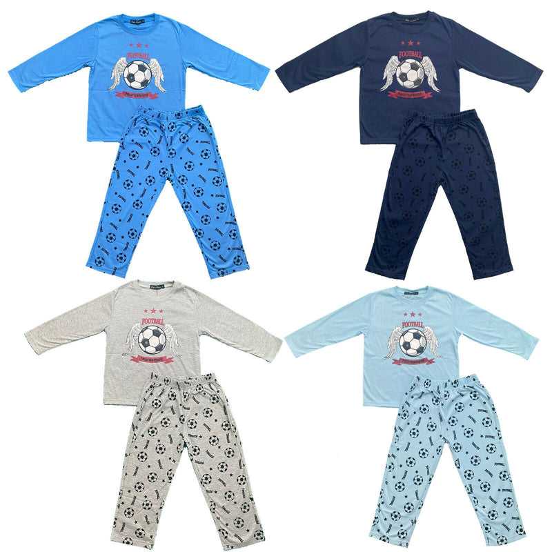 Boys Kids Pyjamas Long Sleeve Top Bottom Set Nightwear Football Cotton.