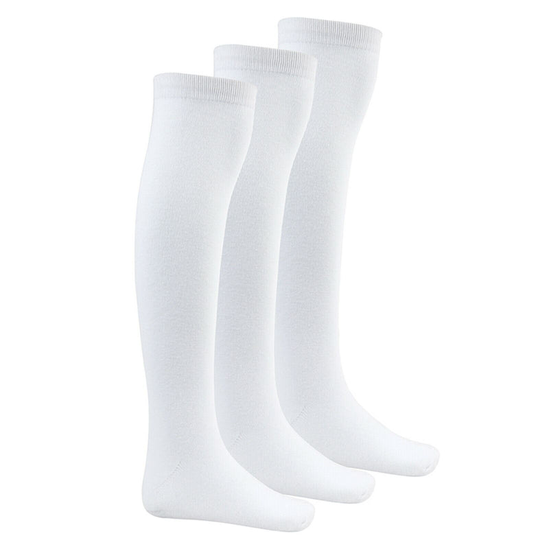 Girls Kids Plain Knee High Socks School Cotton Rich Long Children 3 Pack