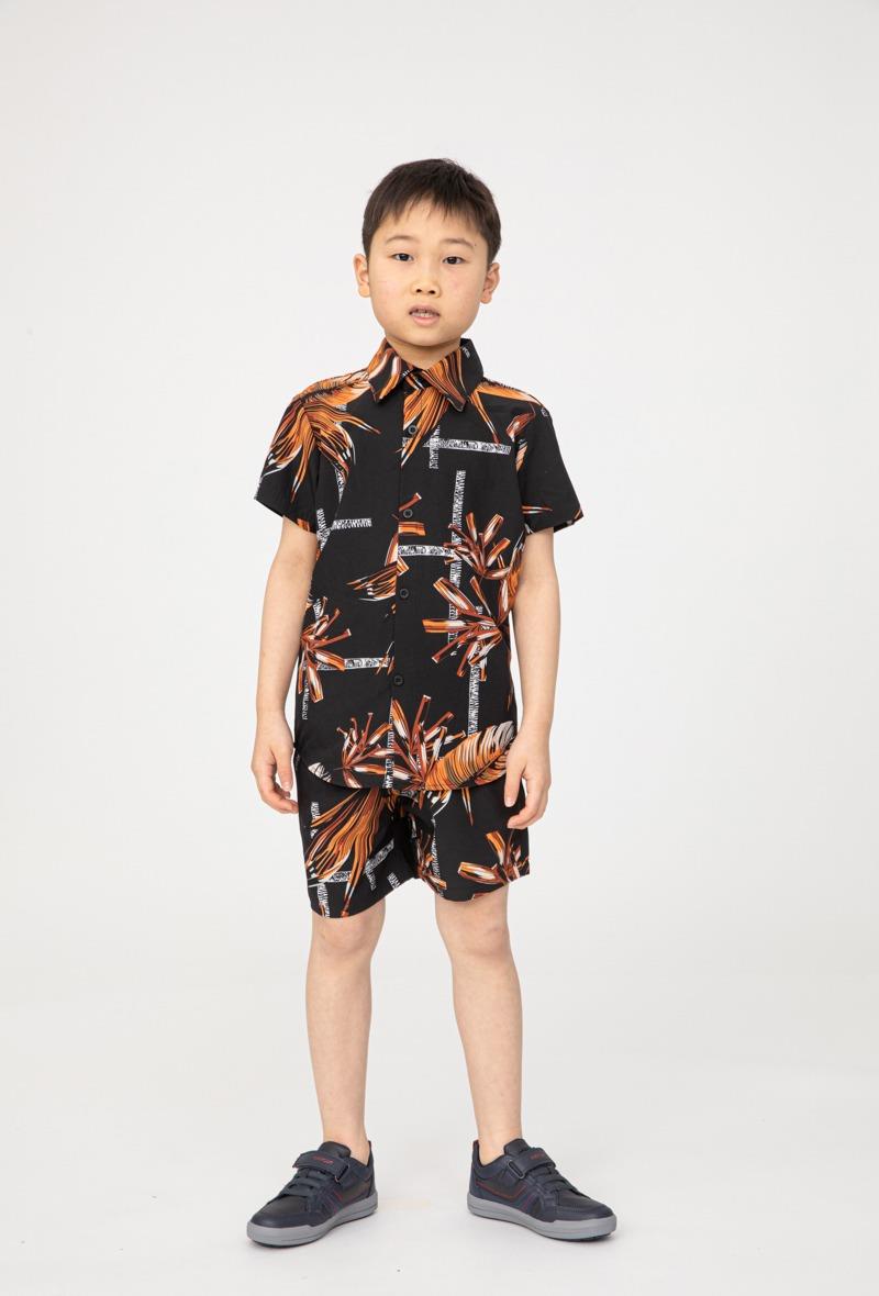 Boys Shirt Swim Shorts Set Outfit Leaf Print Kids Short Sleeve Co-ord Summer