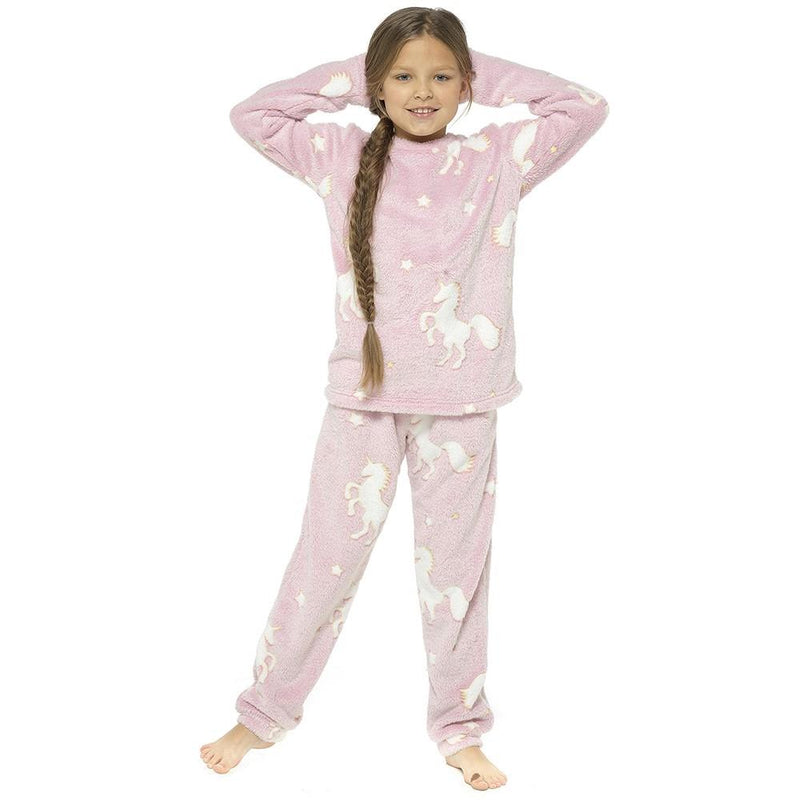 Girls Glow In The Dark Unicorn Pyjamas Set Pink