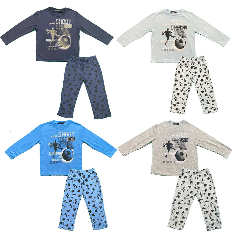 Boys Kids Pyjamas Long Sleeve Top Bottom Set Nightwear Football.