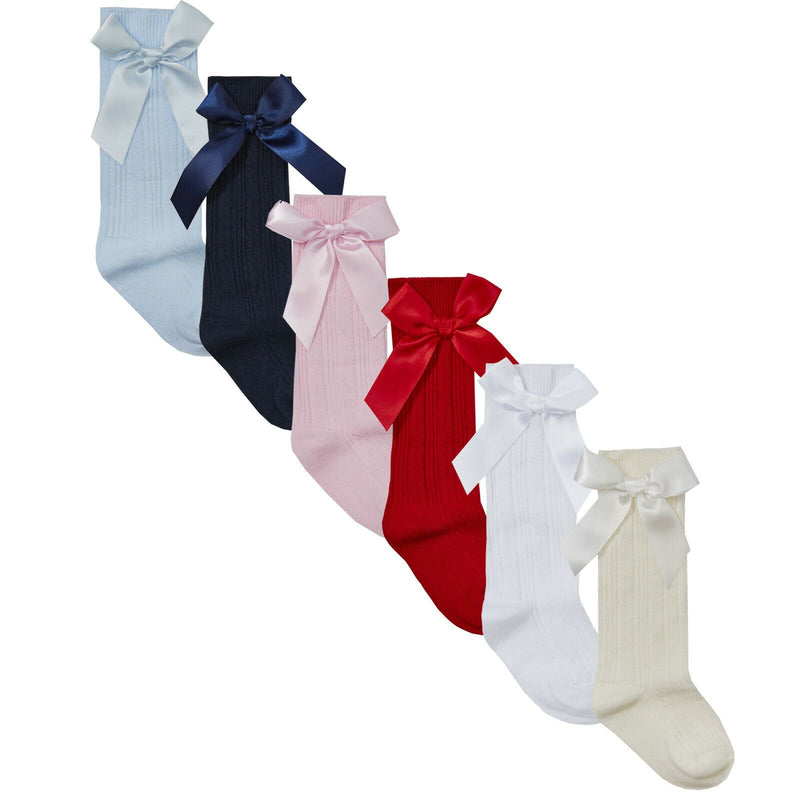 Baby Girls Kids Knee High Socks Bow School Cotton Rich Long Children.