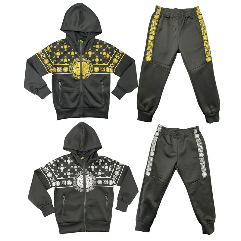 Boys Tracksuit Jacket Jogging Bottoms Set Joggers Outfit Lion Chain Print