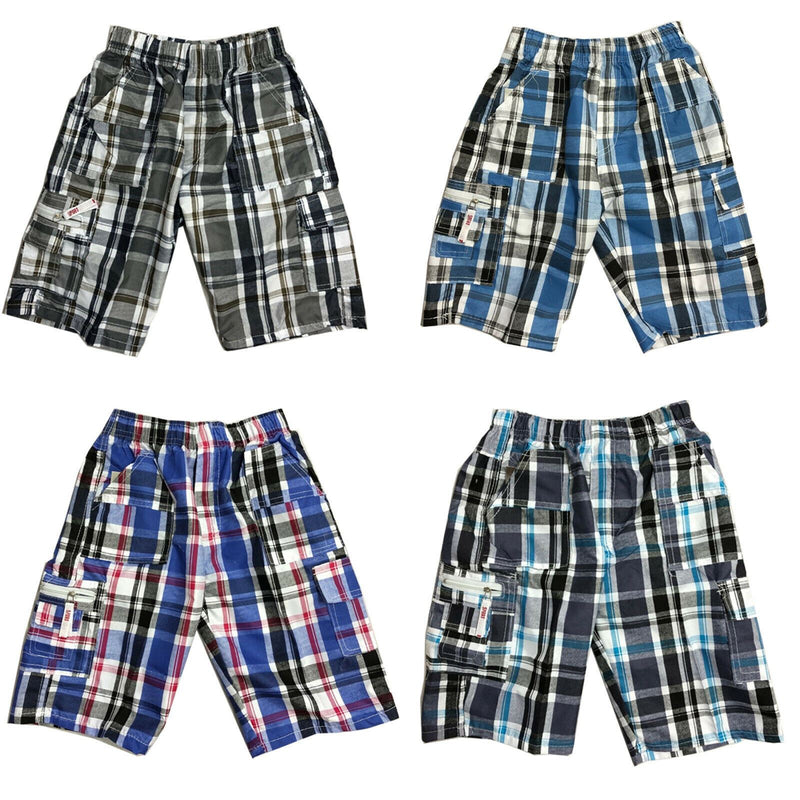 Boys Kids Shorts Check Combat Cargo Pocket Summer Fashion Chino