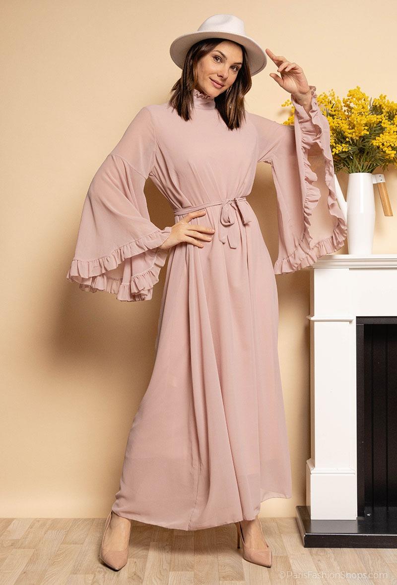 Ladies Ruffle Sleeve Flowy Maxi Dress