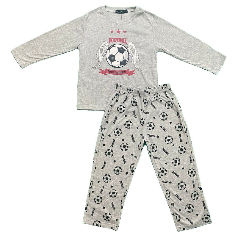 Boys Kids Pyjamas Long Sleeve Top Bottom Set Nightwear Football Cotton.