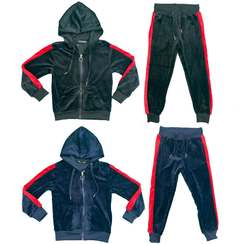 Girls Kids Crushed Velvet Velour Tracksuit Jacket Joggers Bottoms Outfit Lounge.