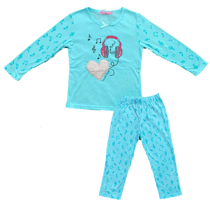 Girls Kids Pyjamas Long Sleeve Top Bottom Set Nightwear PJs Printed Heart