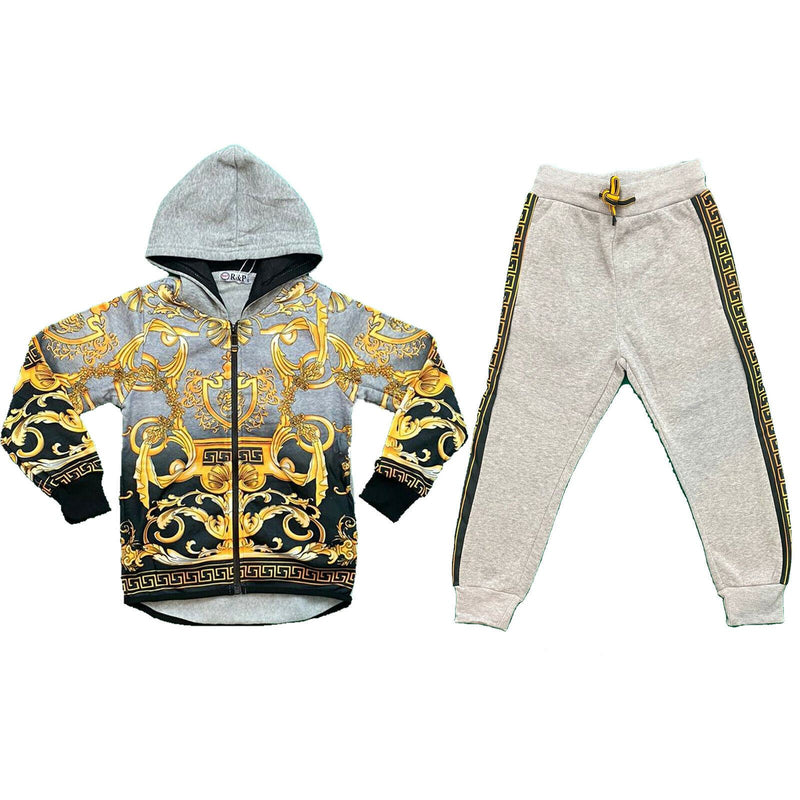 Boys Kids Baroque Print Tracksuit Jacket Joggers Jogging Bottoms Winter Fleece.