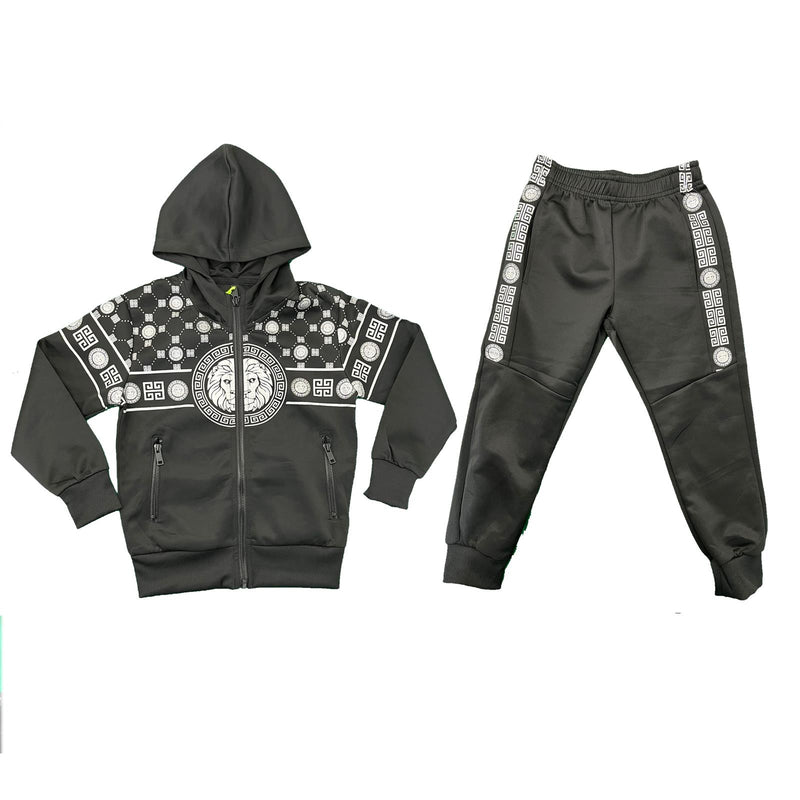 Boys Tracksuit Jacket Jogging Bottoms Set Joggers Outfit Lion Chain Print