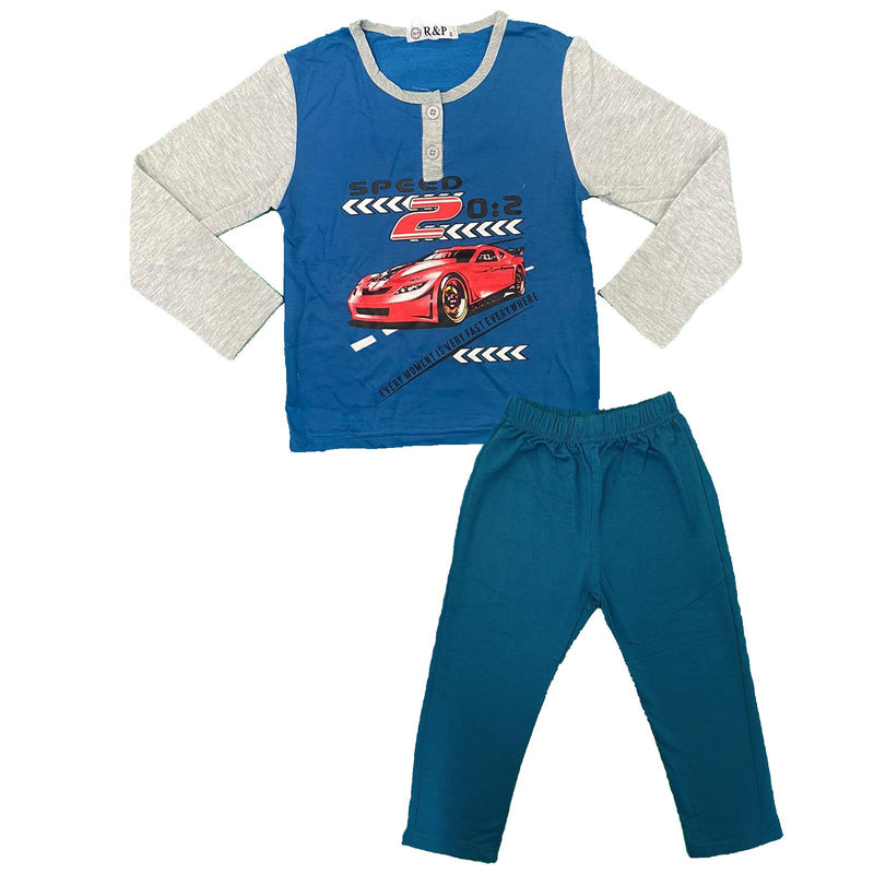 Boys Pyjamas PJs Long Sleeve Nightwear Top Bottom Set Kids Cars Cotton