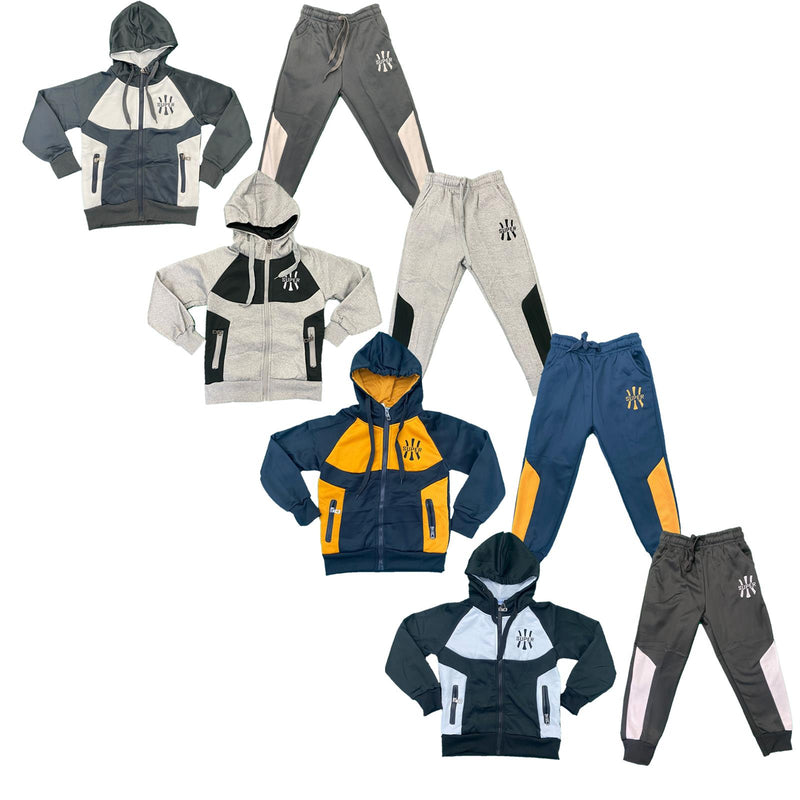 Boys Tracksuit Cotton Jacket Jogging Bottoms Set Outfit Panel Kids