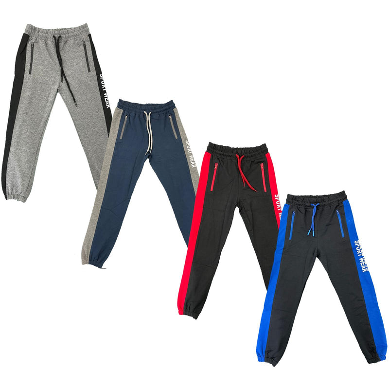 Boys Joggers Zip Pocket Fashion Panel Stretch Cotton Jogging Bottoms Tracksuit Kids