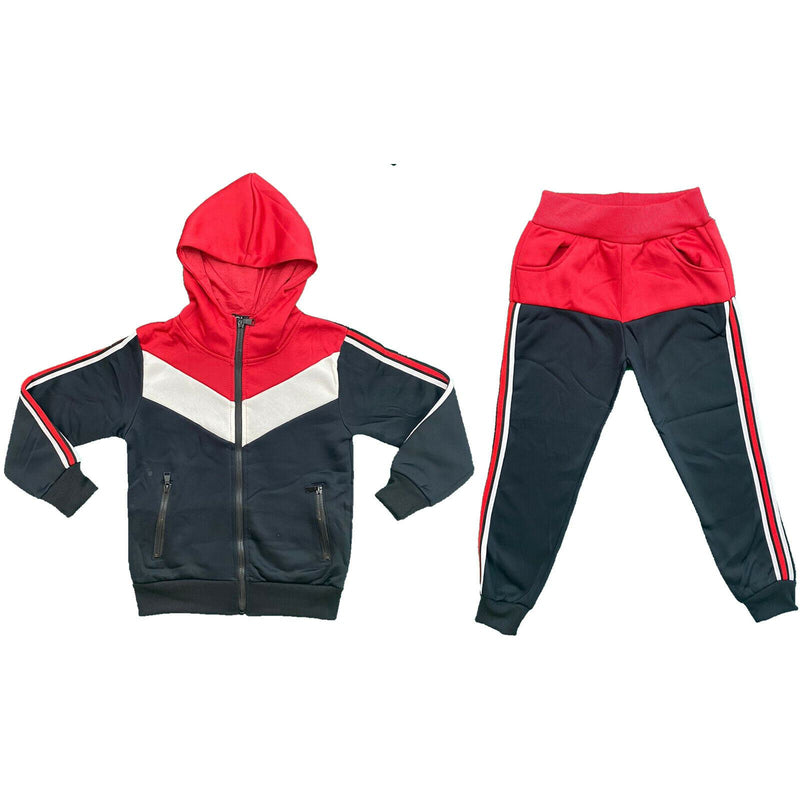 Boys Kids Stripe Panel Tracksuit Jacket Joggers Jogging Bottoms PE Sport Gym Set.