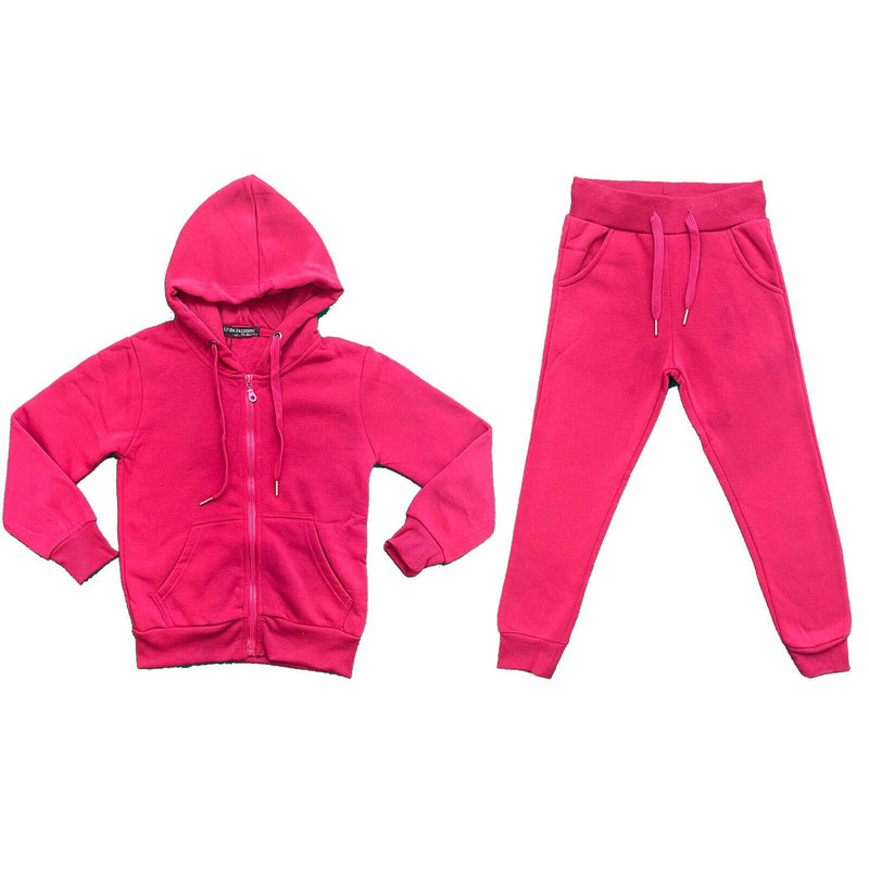  Kids Girls Plain Baby Pink Hooded Hoodie Tracksuit