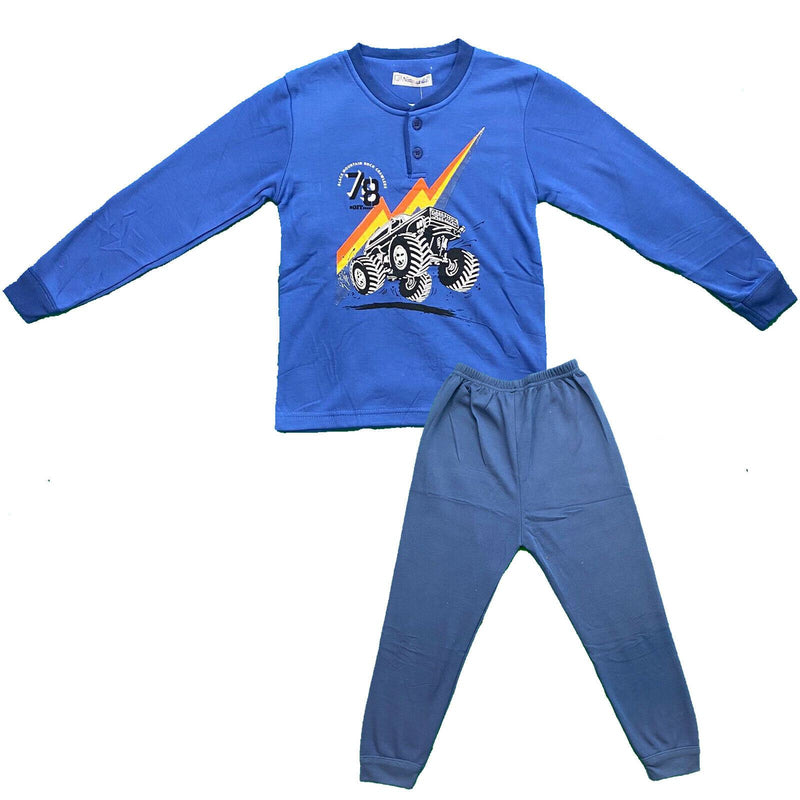 Boys Kids Pyjamas Long Sleeve Top Bottom Set Winter Warm Fleece Cotton Brushed.