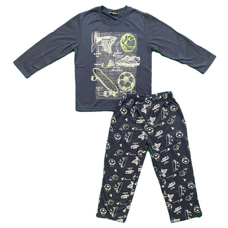 Boys Kids Pyjamas Long Sleeve Top Bottom Set Nightwear Football Sports