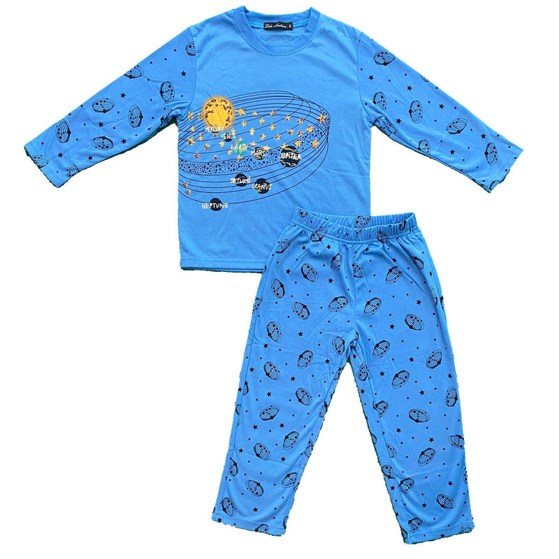 Boys Kids Pyjamas Long Sleeve Top Bottom Set Nightwear Space.