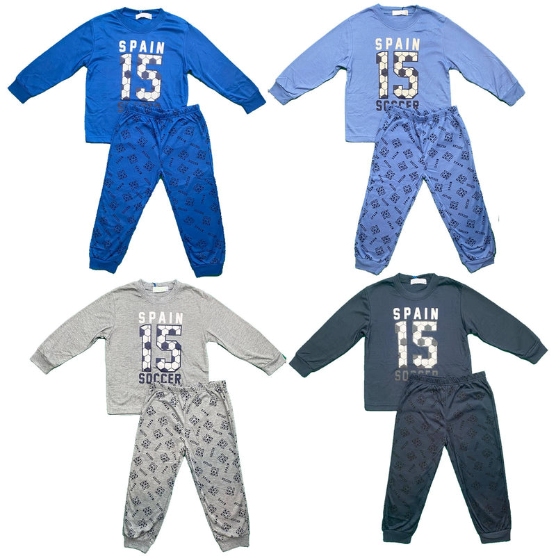 Boys Kids Pyjamas Long Sleeve Top Bottom Set Nightwear Cuffed Cotton Fleece.